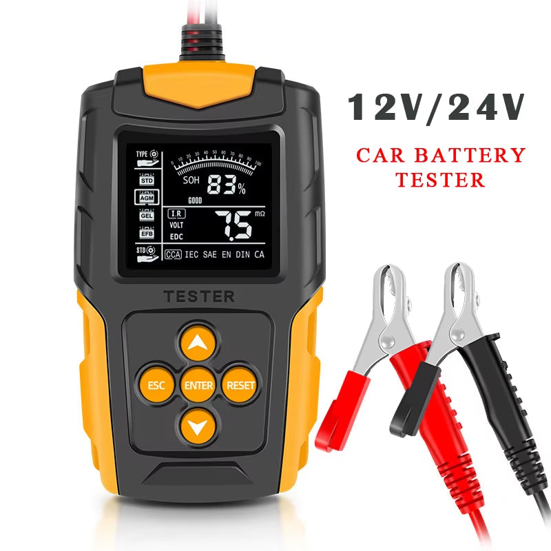 FOXSUR Car Battery Tester Analyzer 12V 24V VRLA GEL AGM Automotive Quick Load Plug Cranking Test Diagnostic Tools for Motorcycle