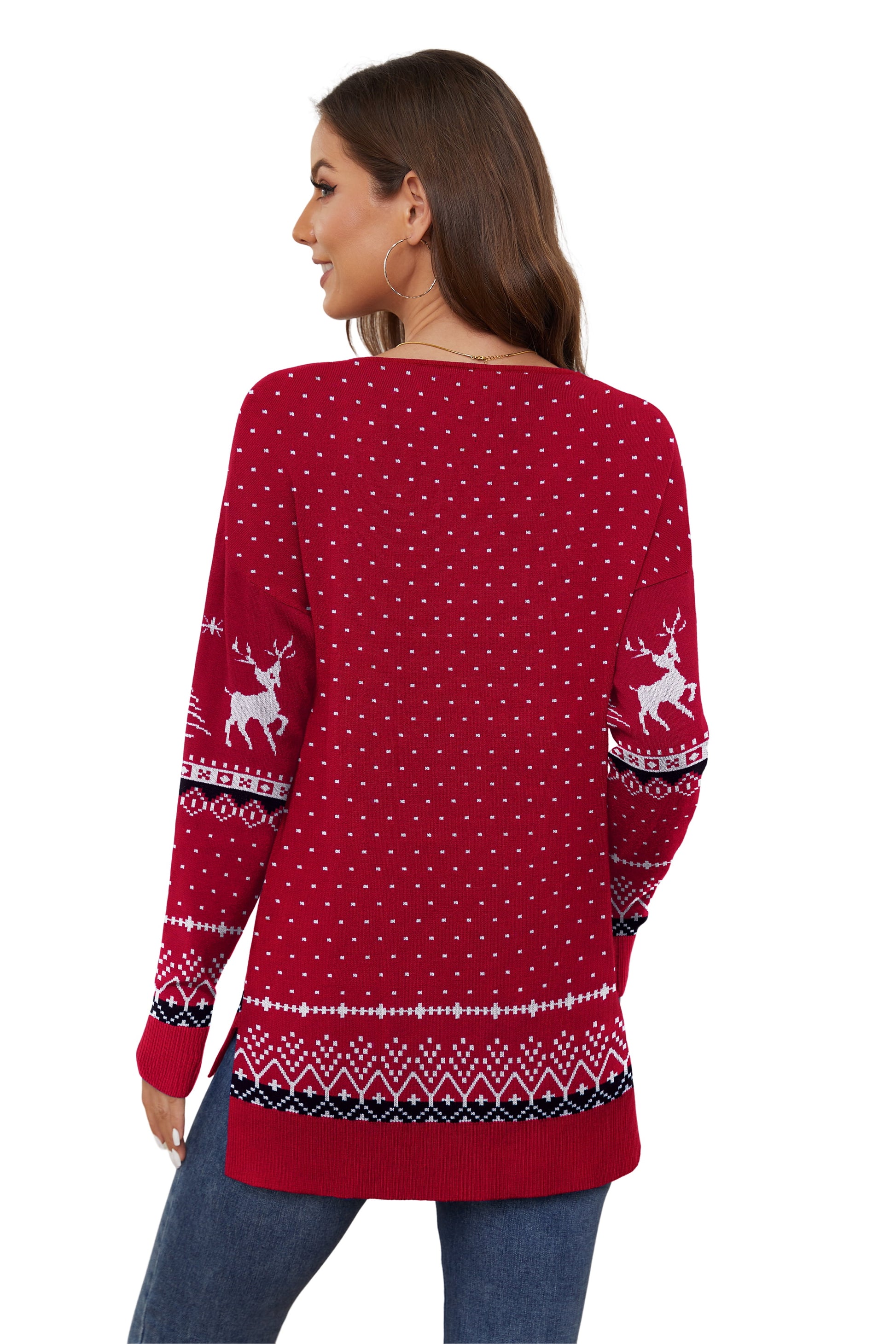 V Neck Christmas Ugly Sweater for Women Knit Pullover Christmas Sweaters,Us Size Medium in Christma Wine Red