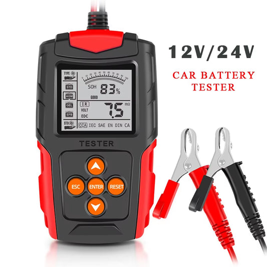 FOXSUR Car Battery Tester Analyzer 12V 24V VRLA GEL AGM Automotive Quick Load Plug Cranking Test Diagnostic Tools for Motorcycle